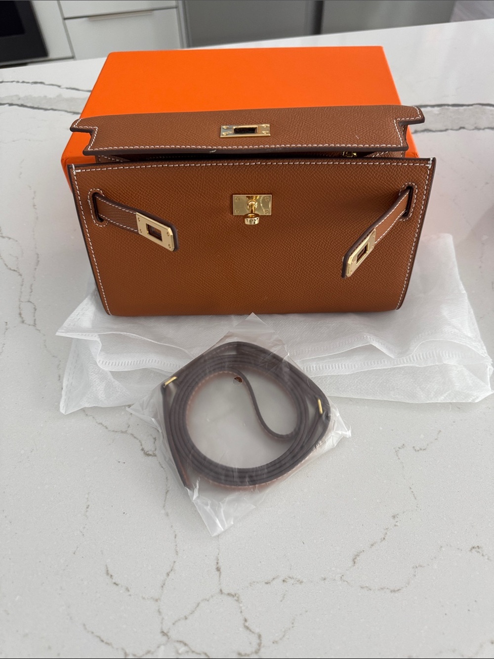 Classic Brown Leather Clutch with Gold Hardware